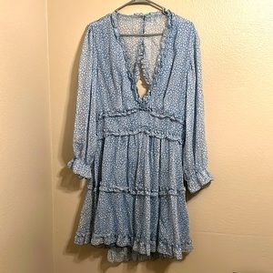 NWOT- Long Sleeve Ruffle Layer Backless Swing Mini Dress XL